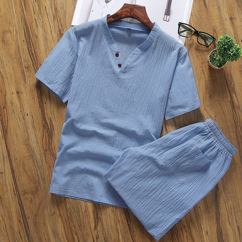 Buddha Stones Casual 2Pcs Plain Sleeve T-Shirt Shorts With Pockets Men's Meditation Cloth Set - DeepSkyBlue - US/UK/AU46，EU56 (5XL) - image 8