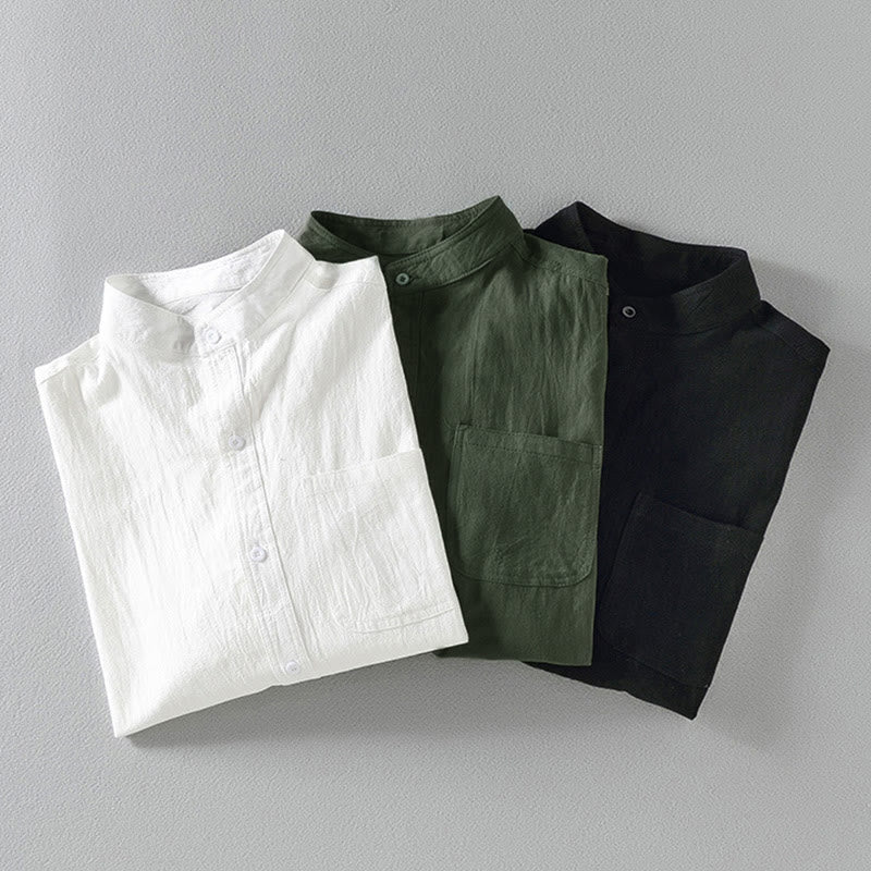 Buddha Stones Vintage Casual Plain Single Breasted Three Quarter Sleeve Men's  Shirt With Pocket - image 17