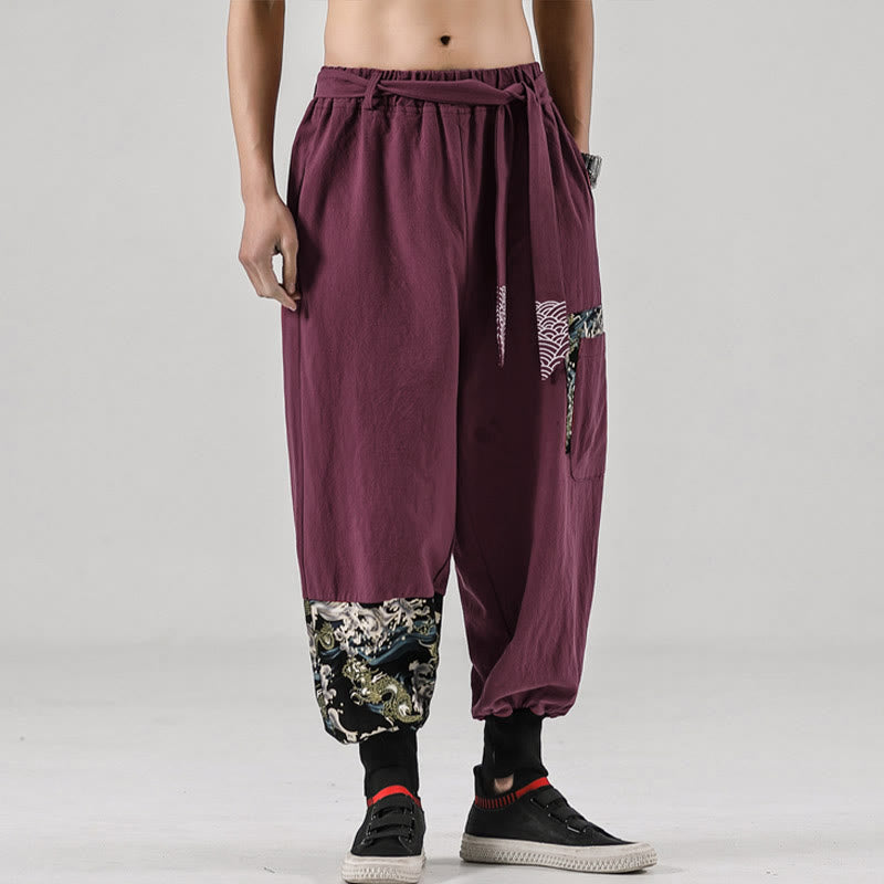 Buddha Stones Ocean Waves Lace-up Men's Harem Pants With Pockets - image 17