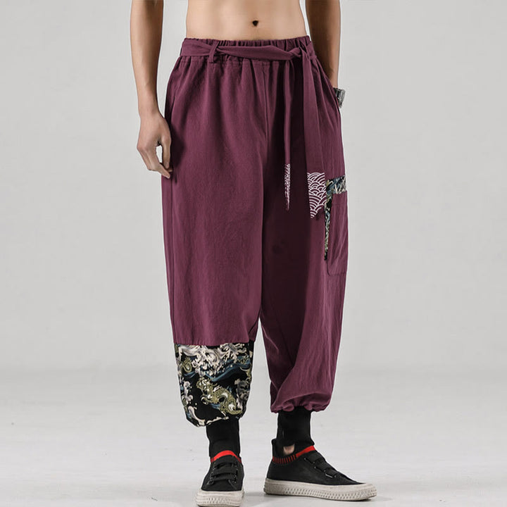 Buddha Stones Ocean Waves Lace-up Men's Harem Pants With Pockets - image 17