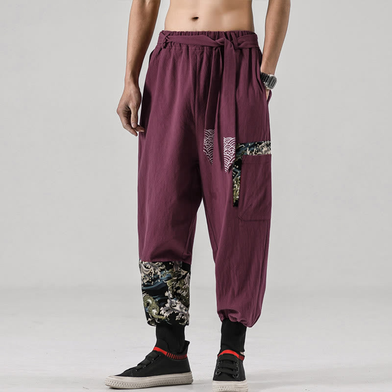 Buddha Stones Ocean Waves Lace-up Men's Harem Pants With Pockets - image 14