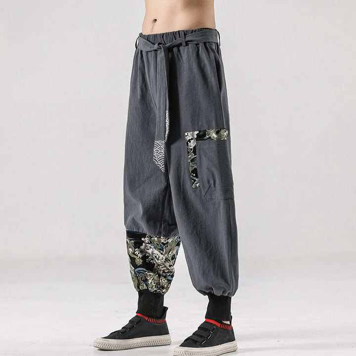 Buddha Stones Ocean Waves Lace-up Men's Harem Pants With Pockets - image 23