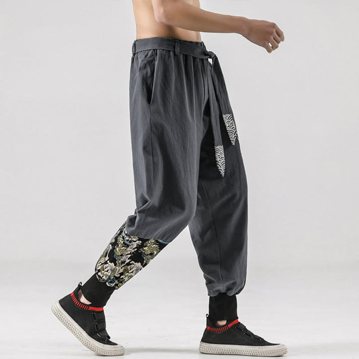 Buddha Stones Ocean Waves Lace-up Men's Harem Pants With Pockets - image 25