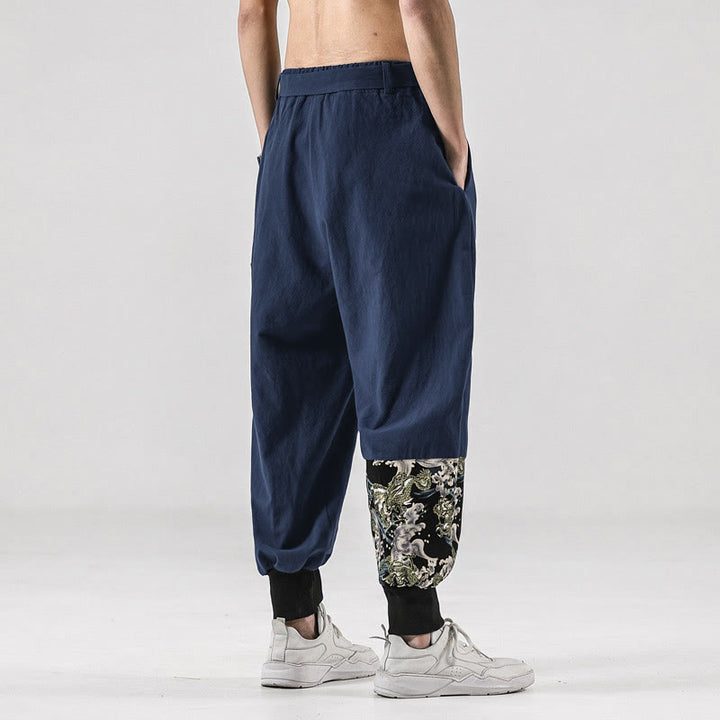 Buddha Stones Ocean Waves Lace-up Men's Harem Pants With Pockets - image 32