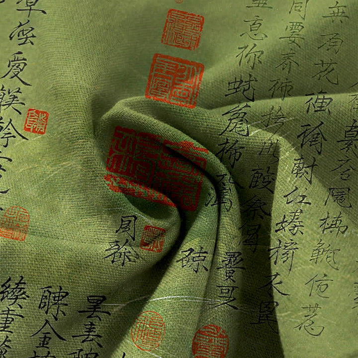 Buddha Stones Cotton Linen Vintage Script Pattern Women's Elastic Waist Wide Leg Pants With Pockets - image 3