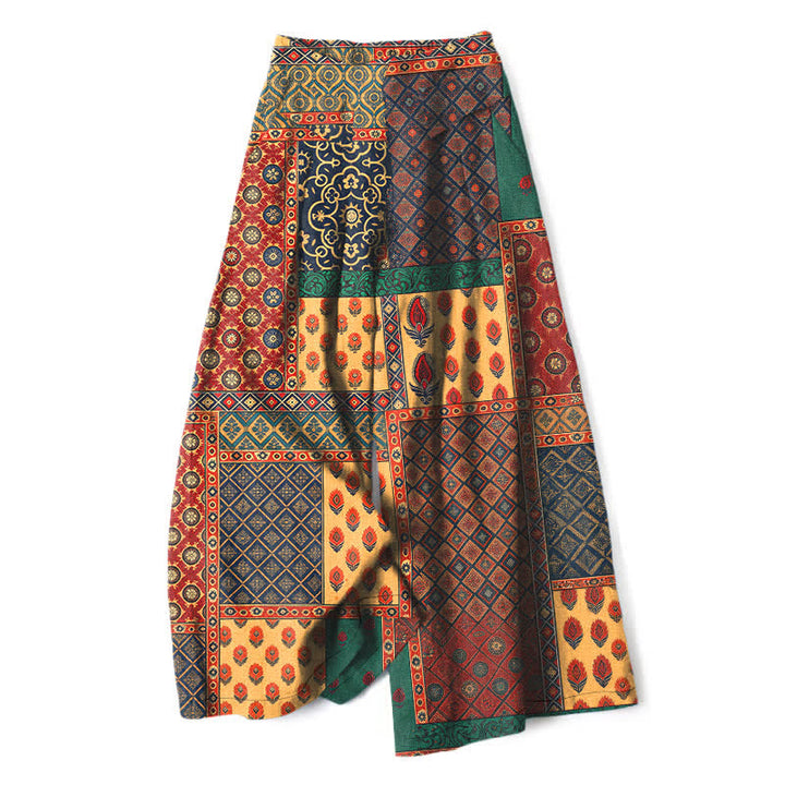 Buddha Stones Cotton Linen Vintage Floral Pattern Women's Elastic Waist Wide Leg Pants With Pockets - Sienna - US16，UK/AU20，EU48 (3XL) - image 0