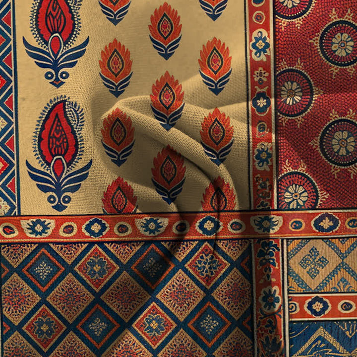 Buddha Stones Cotton Linen Vintage Floral Pattern Women's Elastic Waist Wide Leg Pants With Pockets - image 3