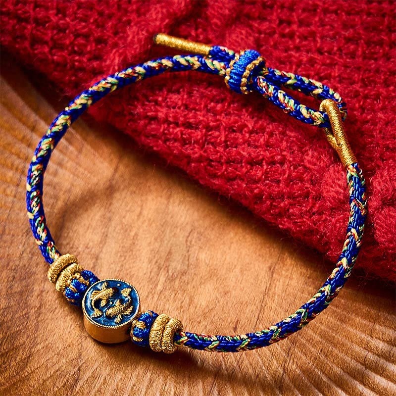 Buddha Stones Hand-Woven String Double Golden Koi Fish Strength Rope Bracelet - image 1