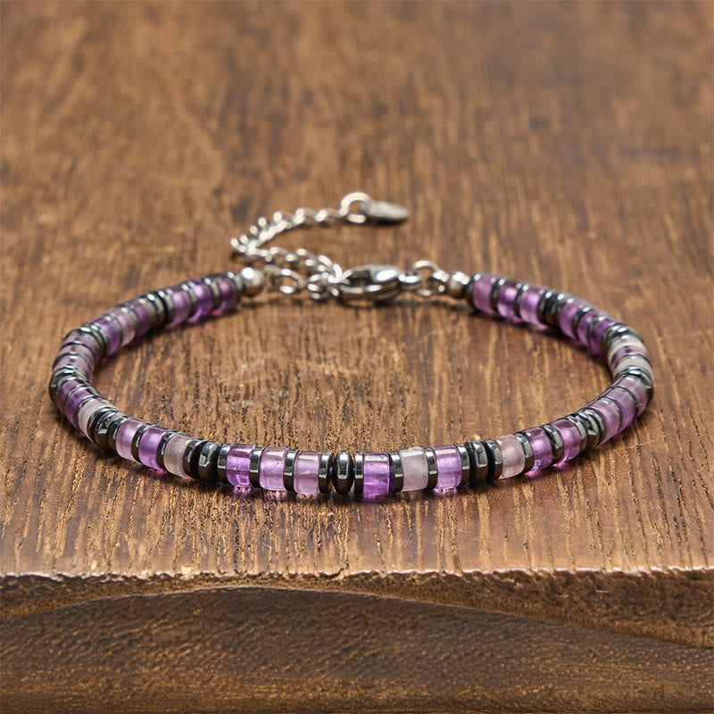 Buddha Stones Natural Lapis Lazuli Amethyst Frosted Stone Protective Bead Bracelet - Amethyst(Wrist Circumference: 15-18cm) - image 5