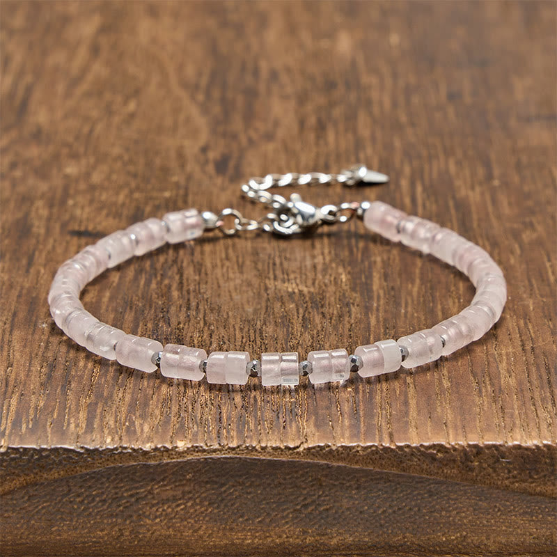 Buddha Stones Amethyst Tiger's Eye Rose Quartz Blue Spot Jasper Black Obsidian Calm Flat Bead Bracelet - Rose Quartz (Wrist Circumference: 16-18cm) - image 10
