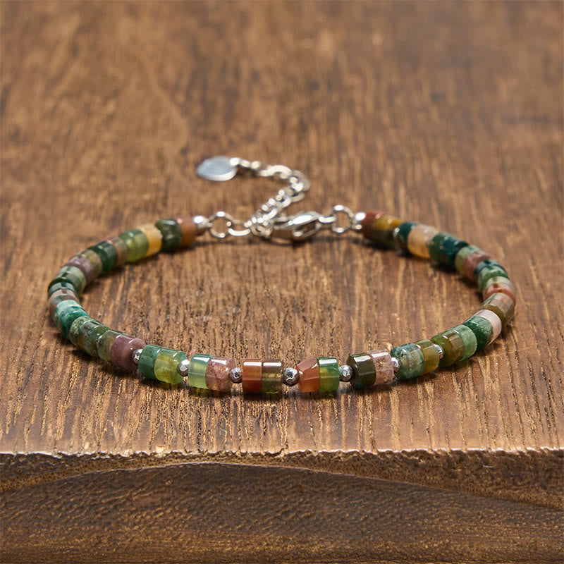 Buddha Stones Amethyst Tiger's Eye Rose Quartz Blue Spot Jasper Black Obsidian Calm Flat Bead Bracelet - Indian Agate (Wrist Circumference: 16-18cm) - image 40