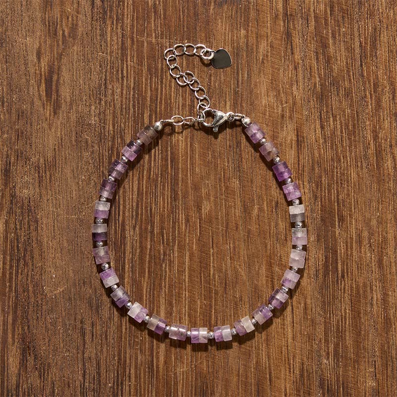 Buddha Stones Amethyst Tiger's Eye Rose Quartz Blue Spot Jasper Black Obsidian Calm Flat Bead Bracelet - image 1