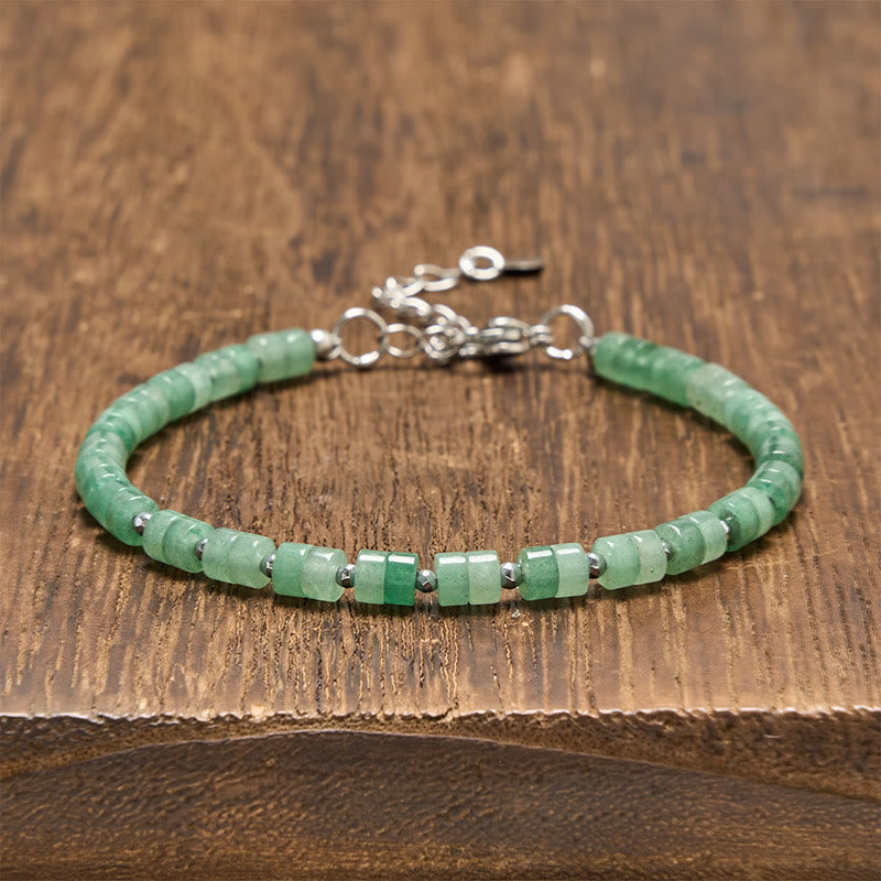 Buddha Stones Amethyst Tiger's Eye Rose Quartz Blue Spot Jasper Black Obsidian Calm Flat Bead Bracelet - Green Aventurine (Wrist Circumference: 16-18cm) - image 25