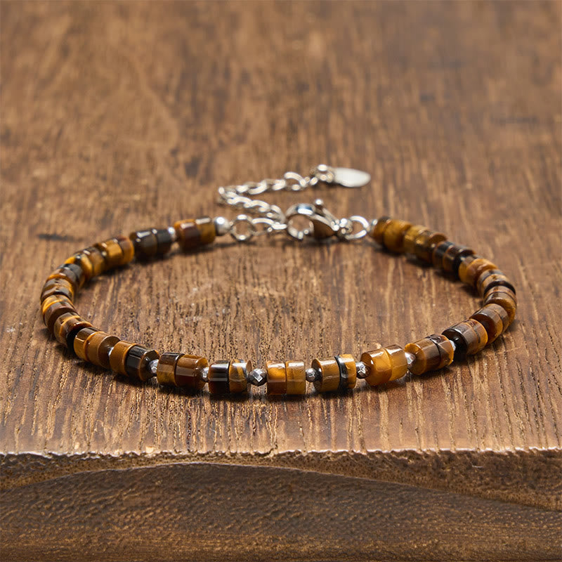 Buddha Stones Amethyst Tiger's Eye Rose Quartz Blue Spot Jasper Black Obsidian Calm Flat Bead Bracelet - Tiger Eye (Wrist Circumference: 16-18cm) - image 5