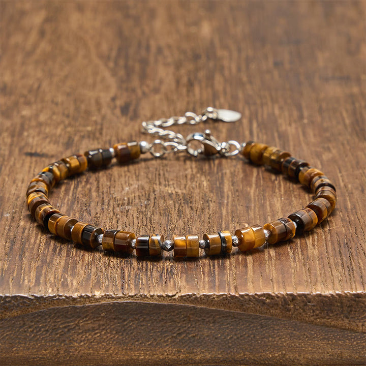 Buddha Stones Amethyst Tiger's Eye Rose Quartz Blue Spot Jasper Black Obsidian Calm Flat Bead Bracelet - Tiger Eye (Wrist Circumference: 16-18cm) - image 5