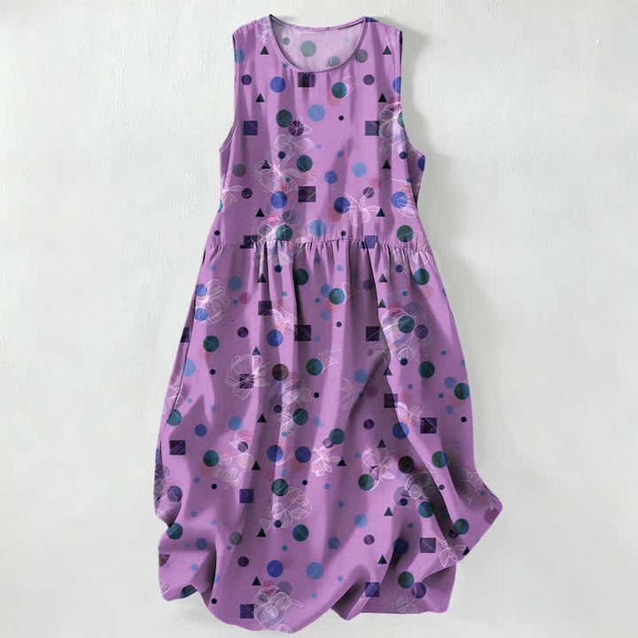 Buddha Stones Summer Casual Playful Geometric Dots Pattern Women's Summer Sleeveless Midi Dress With Pockets - Plum - US16，UK/AU20，EU48 (3XL) - image 4