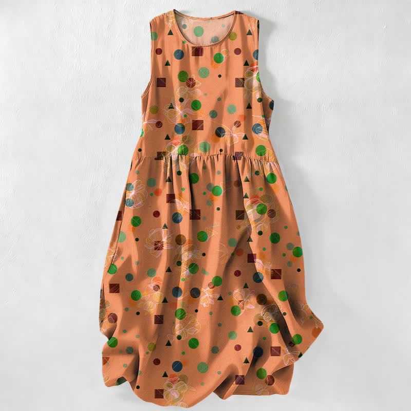 Buddha Stones Summer Casual Playful Geometric Dots Pattern Women's Summer Sleeveless Midi Dress With Pockets - SandyBrown - US16，UK/AU20，EU48 (3XL) - image 5