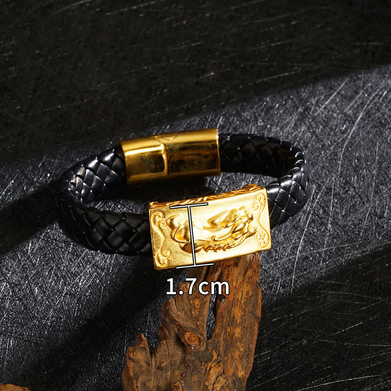 Buddha Stones Braided Leather Pi Xiu Fu Character Wealth Bracelet - image 1
