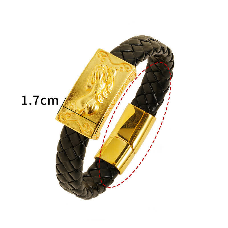Buddha Stones Braided Leather Pi Xiu Fu Character Wealth Bracelet - image 2