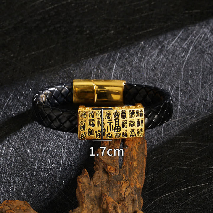 Buddha Stones Braided Leather Pi Xiu Fu Character Wealth Bracelet - image 14