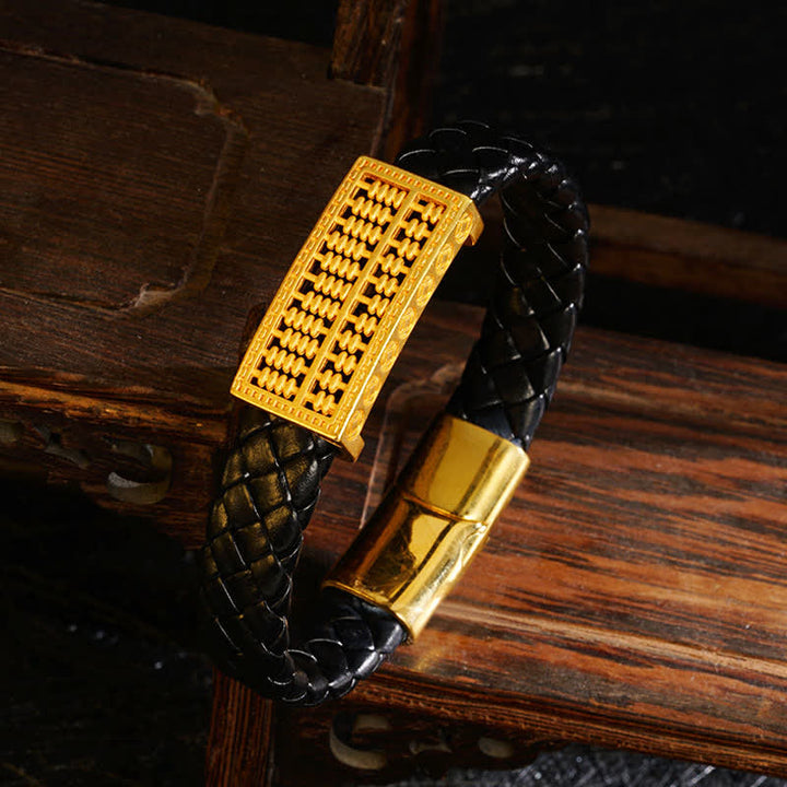 Buddha Stones Braided Leather Pi Xiu Fu Character Wealth Bracelet - Abacus - image 10