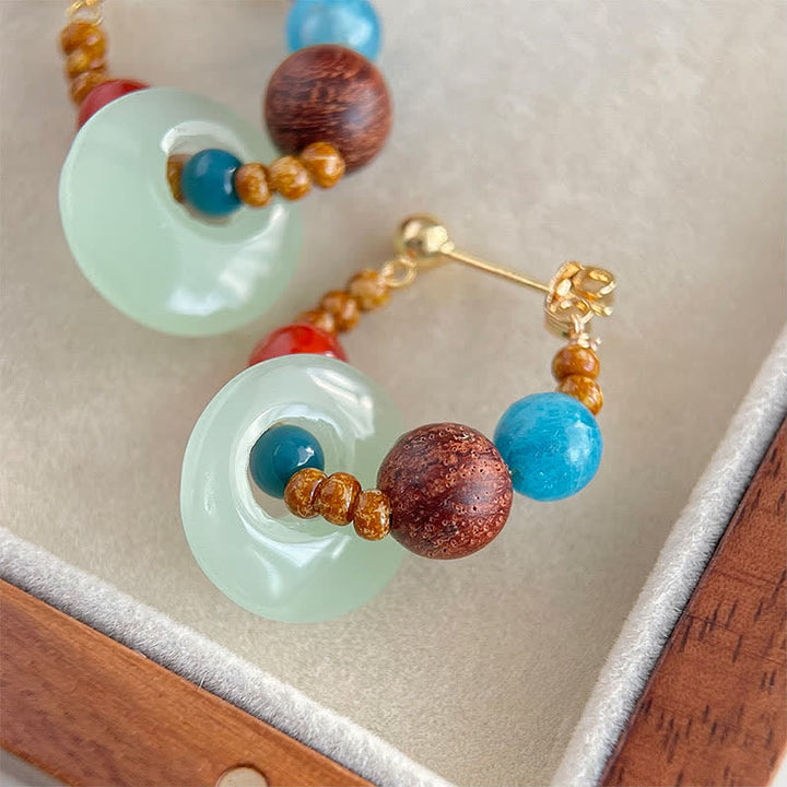Buddha Stones Handmade Red Agate Aquamarine Black Rosewood Liuli Confidence Earrings - image 3