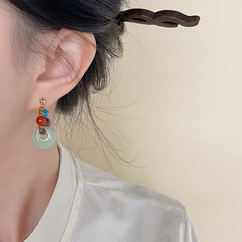 Buddha Stones Handmade Red Agate Aquamarine Black Rosewood Liuli Confidence Earrings - image 2