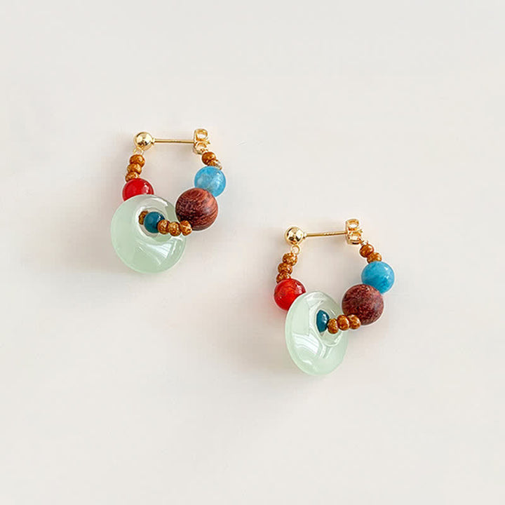 Buddha Stones Handmade Red Agate Aquamarine Black Rosewood Liuli Confidence Earrings - image 1