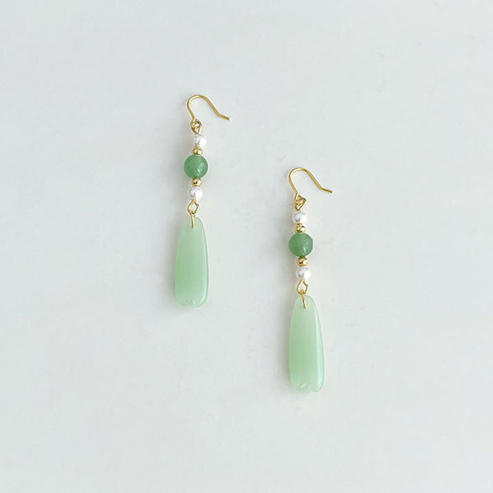 Buddha Stones Green Aventurine Pearl Liuli Teardrop Luck Earrings - image 1