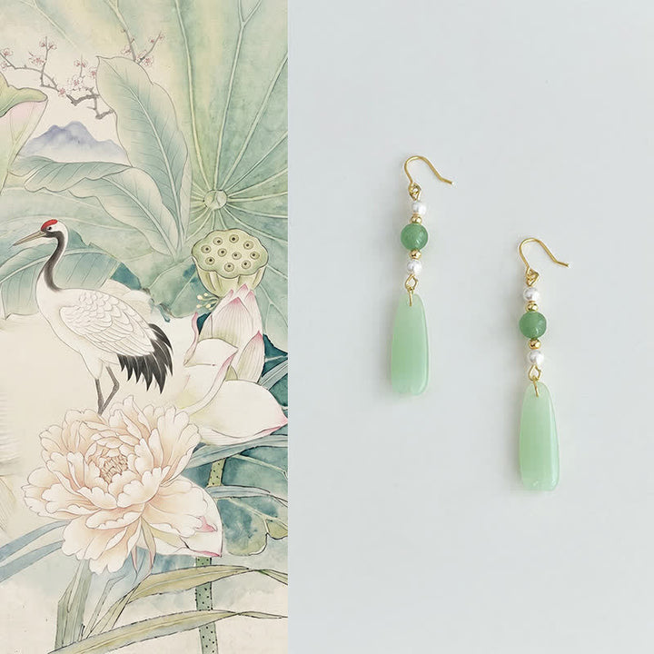 Buddha Stones Green Aventurine Pearl Liuli Teardrop Luck Earrings - Green Aventurine(Copper Plated With 925 Sterling Silver Posts) - image 0