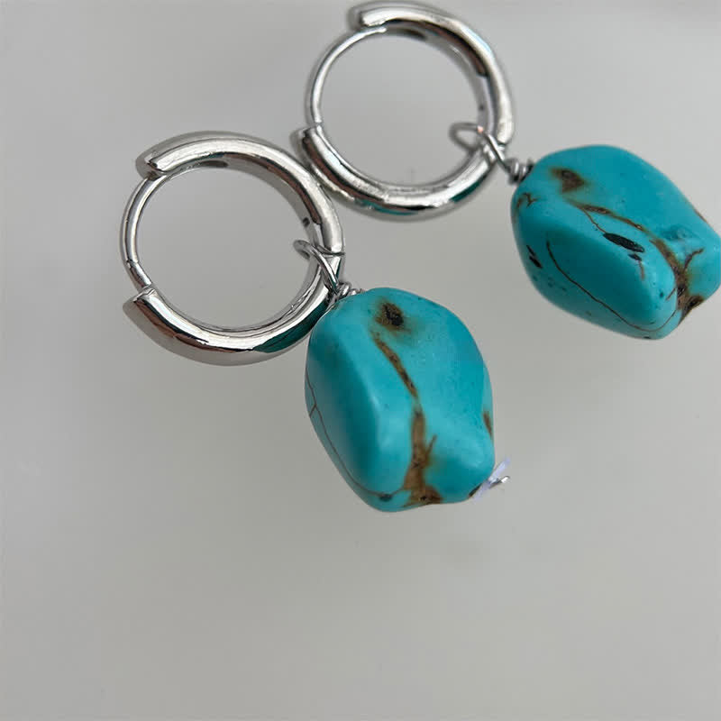 Buddha Stones Handmade Synthetic Turquoise Protection Tibetan Hoop Earrings - image 3