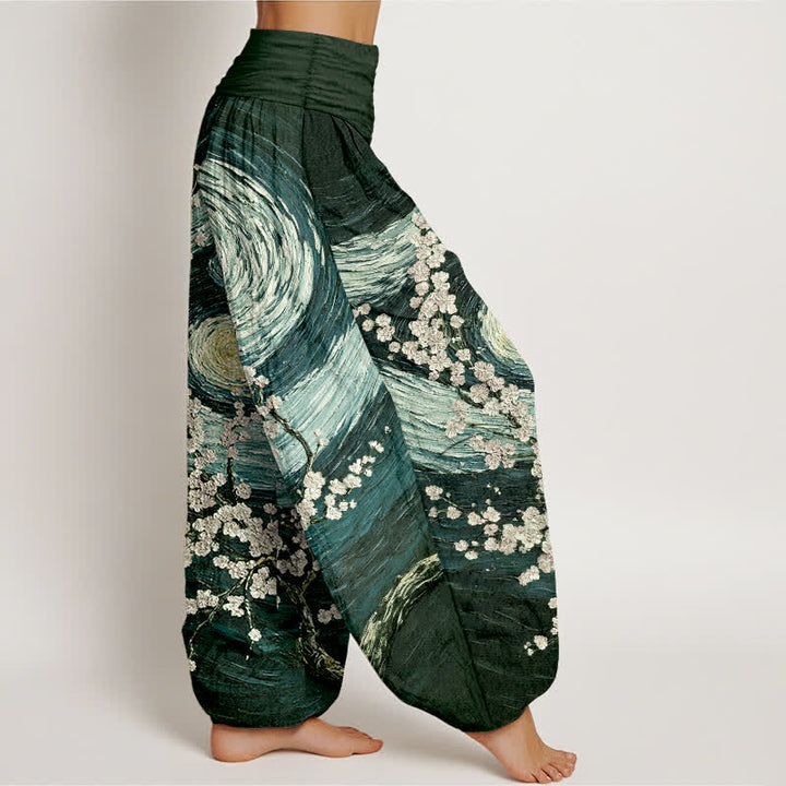 Buddha Stones Pure Cotton Starry Blossom Swirl Pattern Women's Elastic Waist Harem Pants - image 10