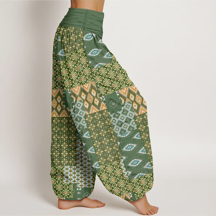 Buddha Stones Pure Cotton Bohemian Geometric Patchwork Pattern Women's Elastic Waist Harem Pants - image 2