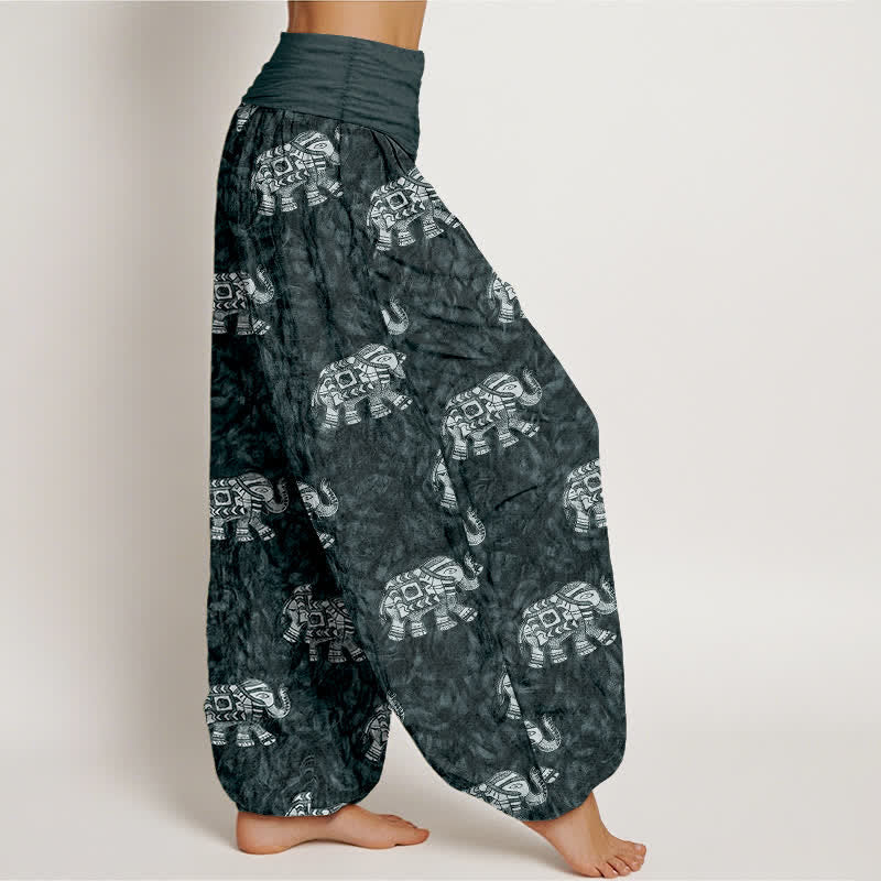 Buddha Stones Pure Cotton White Elephant Pattern Women's Elastic Waist Harem Pants - image 10