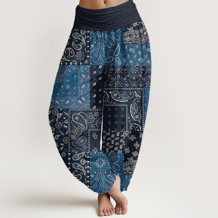 Buddha Stones Pure Cotton Elegant Paisley Pattern Women's Elastic Waist Harem Pants - Navy - US16，UK/AU20，EU48 (3XL) - image 0