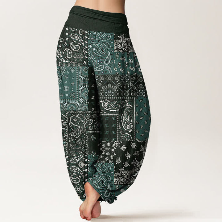 Buddha Stones Pure Cotton Elegant Paisley Pattern Women's Elastic Waist Harem Pants - image 6