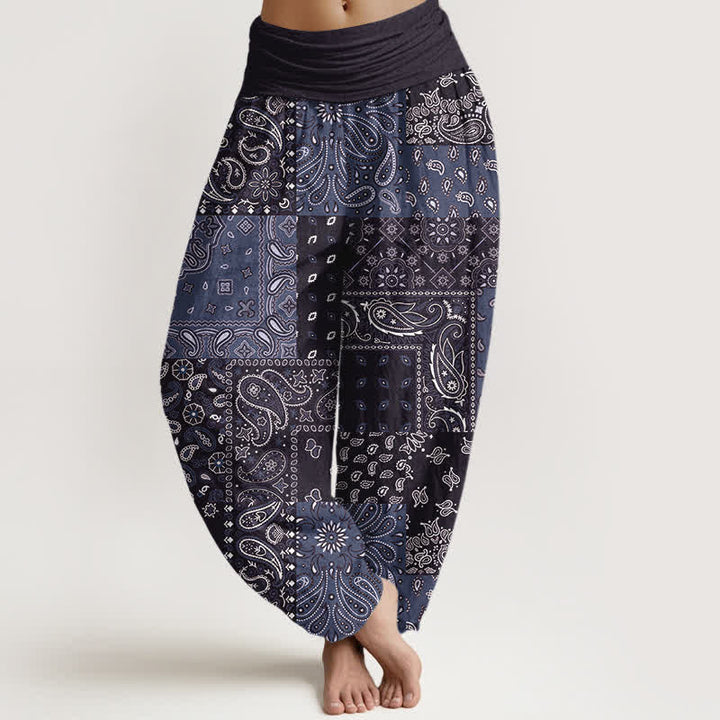 Buddha Stones Pure Cotton Elegant Paisley Pattern Women's Elastic Waist Harem Pants - DarkSlateBlue - US16，UK/AU20，EU48 (3XL) - image 8