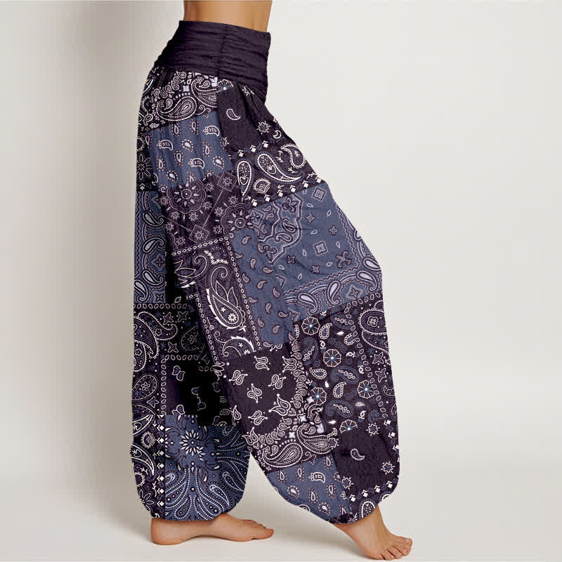 Buddha Stones Pure Cotton Elegant Paisley Pattern Women's Elastic Waist Harem Pants - image 10