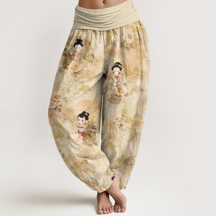 Buddha Stones Pure Cotton Vintage Floral Figure Pattern Women's Elastic Waist Harem Pants - Wheat - US16，UK/AU20，EU48 (3XL) - image 0