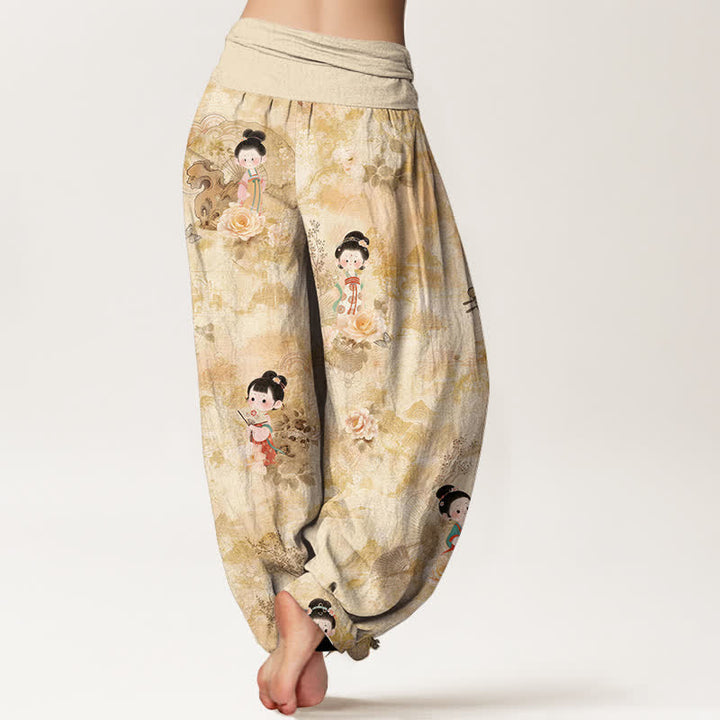 Buddha Stones Pure Cotton Vintage Floral Figure Pattern Women's Elastic Waist Harem Pants - image 1