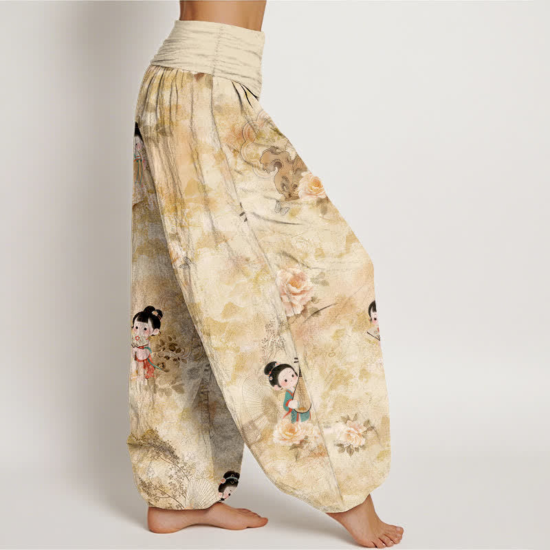 Buddha Stones Pure Cotton Vintage Floral Figure Pattern Women's Elastic Waist Harem Pants - image 2