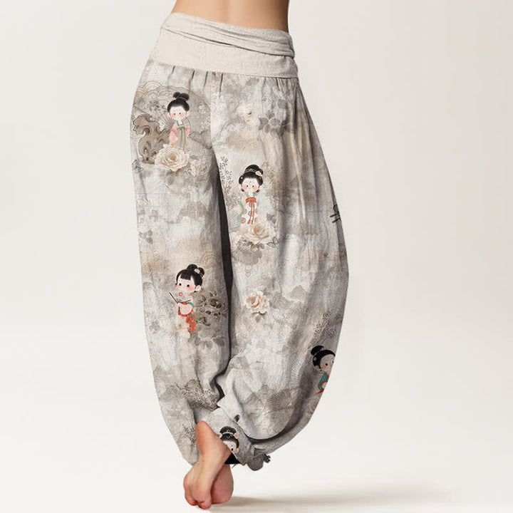 Buddha Stones Pure Cotton Vintage Floral Figure Pattern Women's Elastic Waist Harem Pants - image 6