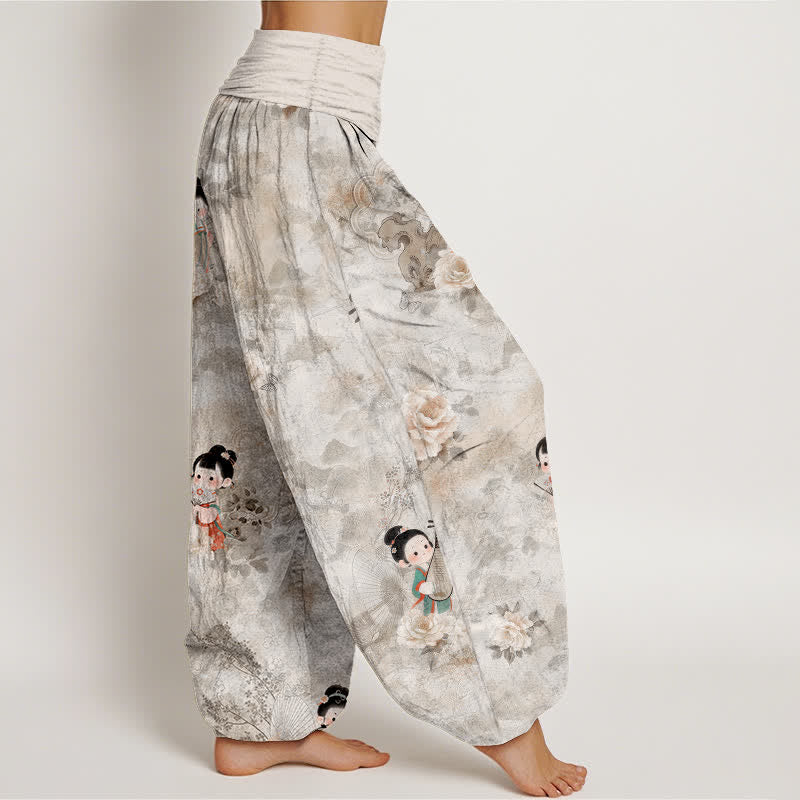 Buddha Stones Pure Cotton Vintage Floral Figure Pattern Women's Elastic Waist Harem Pants - image 7
