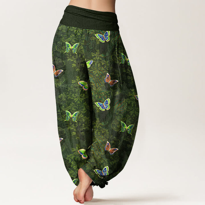 Buddha Stones Pure Cotton Butterfly Vine Pattern Women's Elastic Waist Harem Pants - image 1