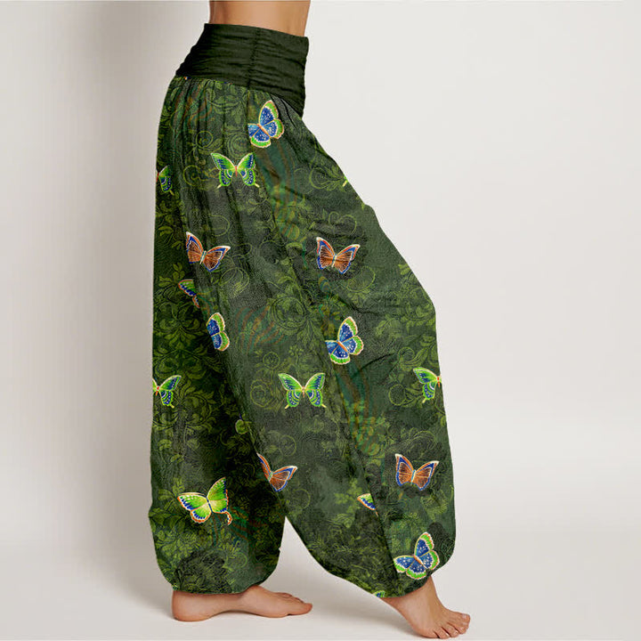 Buddha Stones Pure Cotton Butterfly Vine Pattern Women's Elastic Waist Harem Pants - image 2