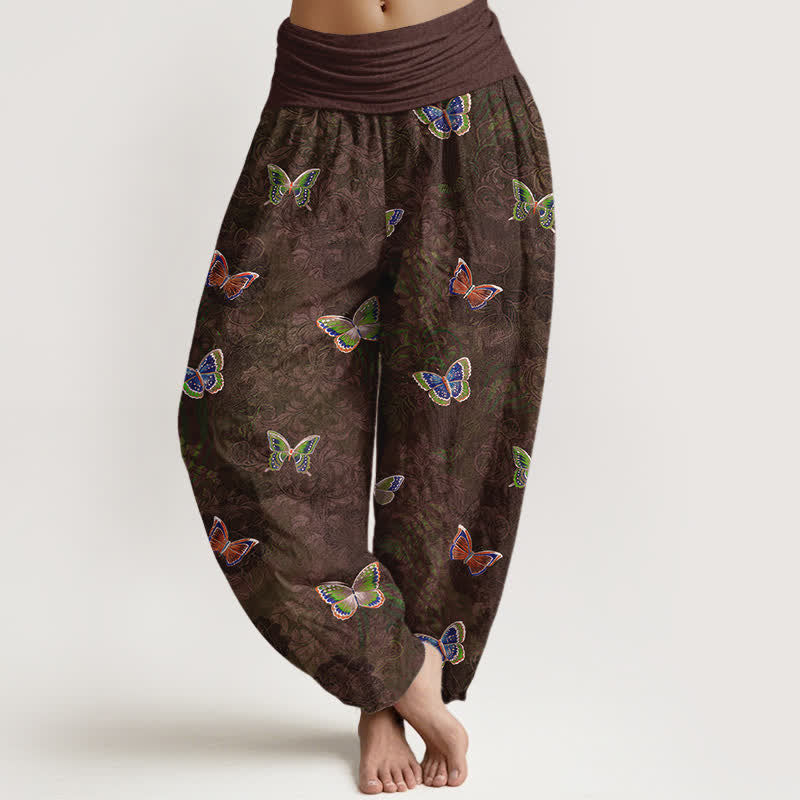 Buddha Stones Pure Cotton Butterfly Vine Pattern Women's Elastic Waist Harem Pants - SaddleBrown - US16，UK/AU20，EU48 (3XL) - image 8