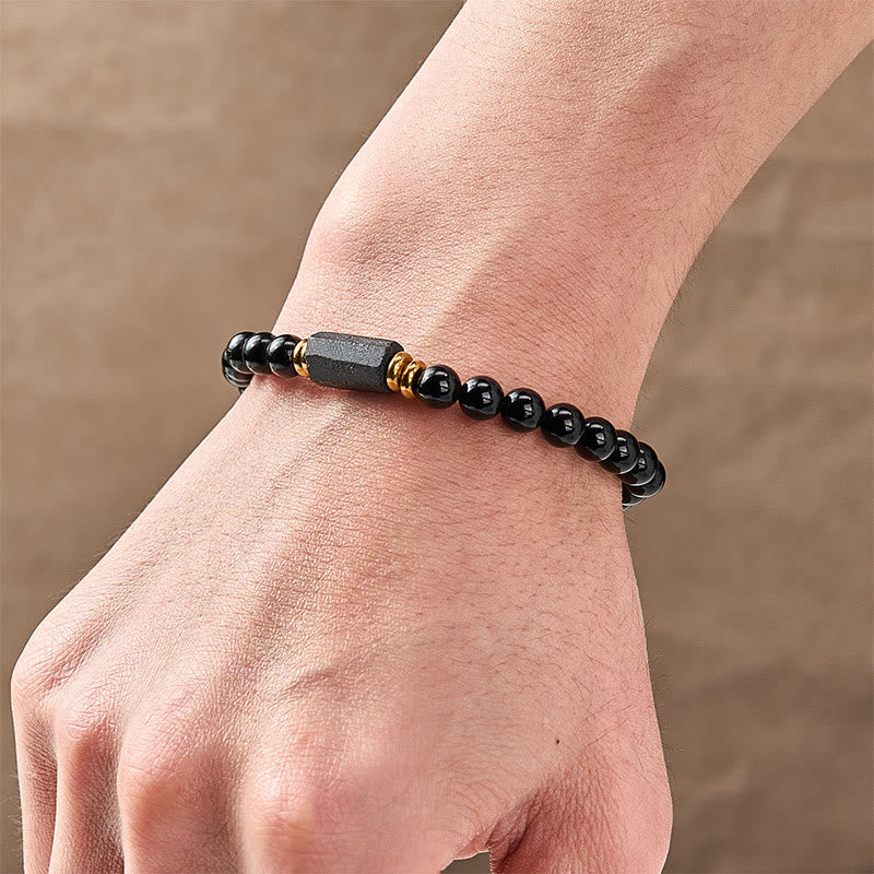 Buddha Stones Black Obsidian Black Tourmaline Protection Minimalist Round Bead Bracelet - image 5