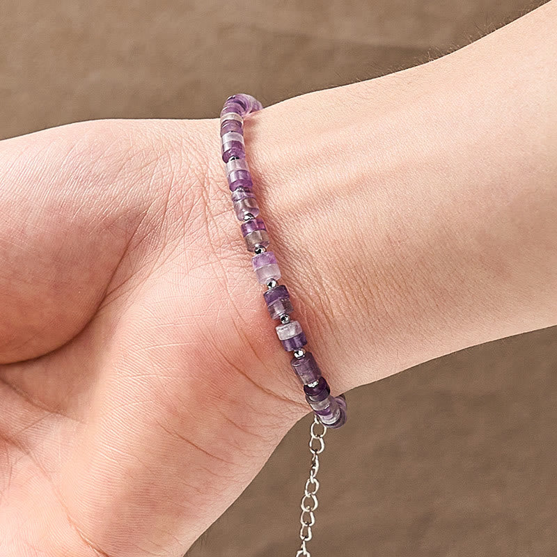 Buddha Stones Amethyst Tiger's Eye Rose Quartz Blue Spot Jasper Black Obsidian Calm Flat Bead Bracelet - image 3