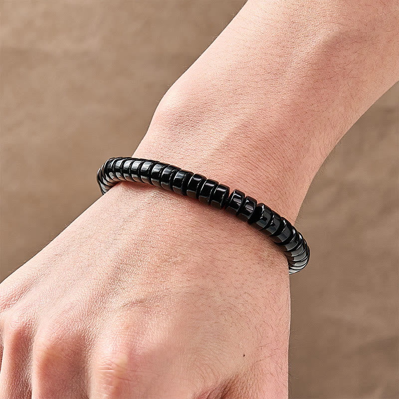 Buddha Stones Natural Black Obsidian Faceted Straight Cut Beaded Strength Bracelet - image 4