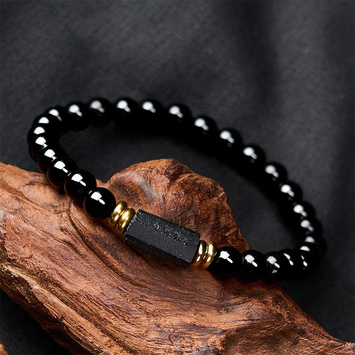 Buddha Stones Black Obsidian Black Tourmaline Protection Minimalist Round Bead Bracelet - image 3